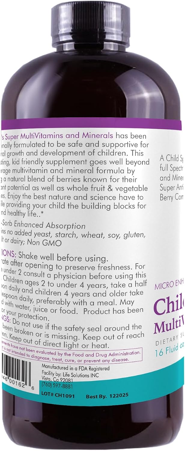 Life Solutions Children's Vitamins Multivitamin - Liquid Vitamin & Minerals - Complete Children Vitamins - Essential Liquid Minerals for Kids 16 fl oz - görsel 3