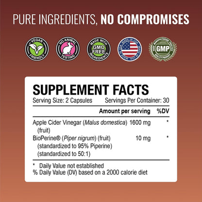 Approved Science Apple Cider Vinegar Capsules with The Mother and BioPerine - 1600 mg, 180 Capsules (Pack of 3)
