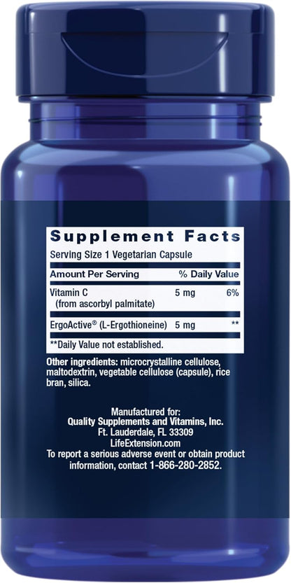 Life Extension Essential Youth L-Ergothioneine – Promotes Longevity & Healthy Ageing – 5 mg – 30 Vegetarian Capsules