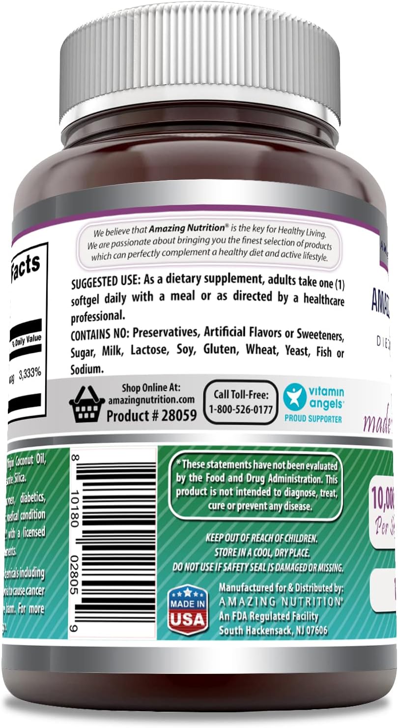 Amazing Formulae Biotin with Extra Virgin Organic Coconut Oil - 10,000 mcg - 120 Softgels - görsel 4