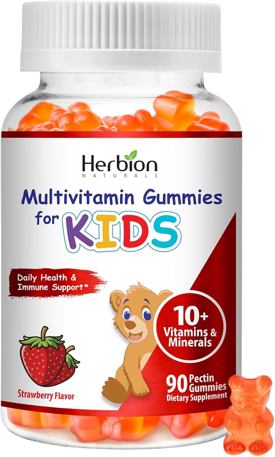 HERBION Naturals Multivitamin Gummies for Kids, Immune Support with Vitamin C, D3, B12, A, E & Zinc, Strawberry Flavour, Gluten-free, Vegan, Chewable Gummies for Vitality & Immunity, 90 Count, Pack of 24 - görsel 2