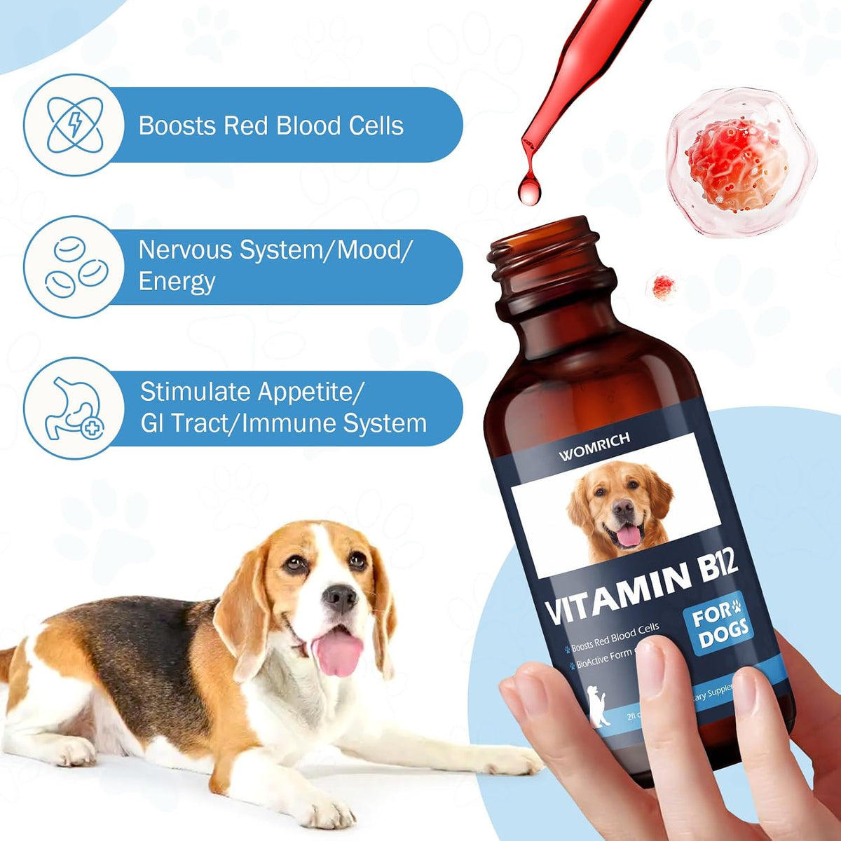 Appetite Stimulant Vitamin B12 for Dogs | Methylcobalamin (Methyl B12) | Supports Red Blood Cell Formation, Energy, Nervous System | 60 ml - görsel 3