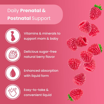 Mother's Promise Prenatal & Postnatal Multivitamin - Sugar Free Liquid with Folate, Choline & Organic Fruits for Preconception, Pregnancy & Nursing - Vegan
