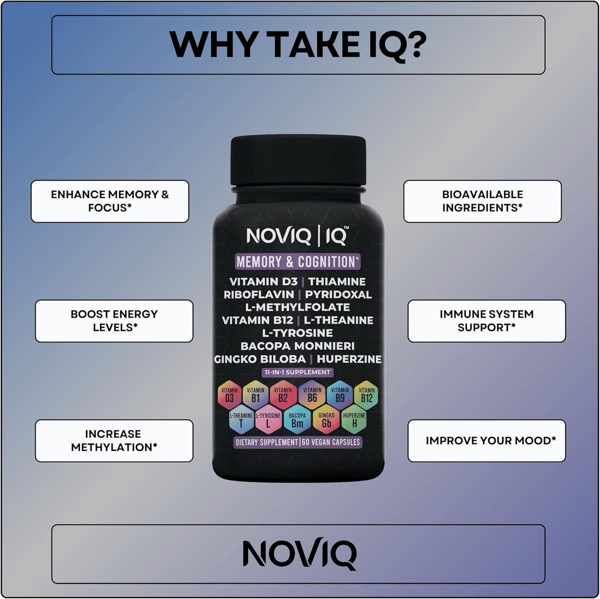 NOVIQ IQ Nootropic Supplement - 11-in-1 Brain Support with Methyl B-Complex - 60 Capsules - görsel 3