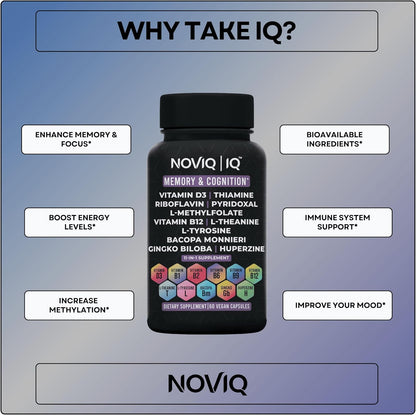 NOVIQ IQ Nootropic Supplement - 11-in-1 Brain Support with Methyl B-Complex - 60 Capsules