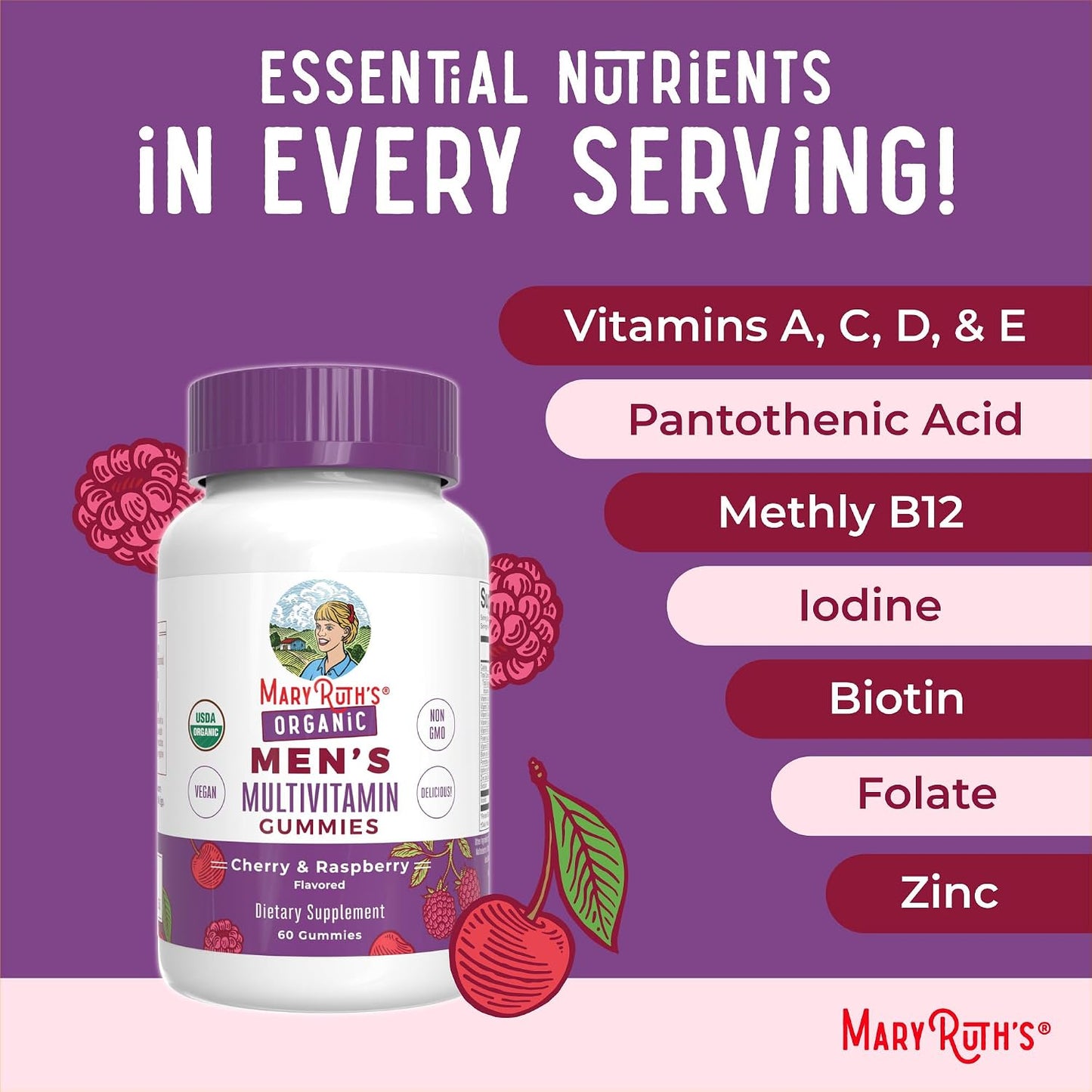 MaryRuth's Organics Men's Vitamin Gummy - USDA Organic, Vegan, Multivitamin for Immune Support, 60 Gummies - görsel 8
