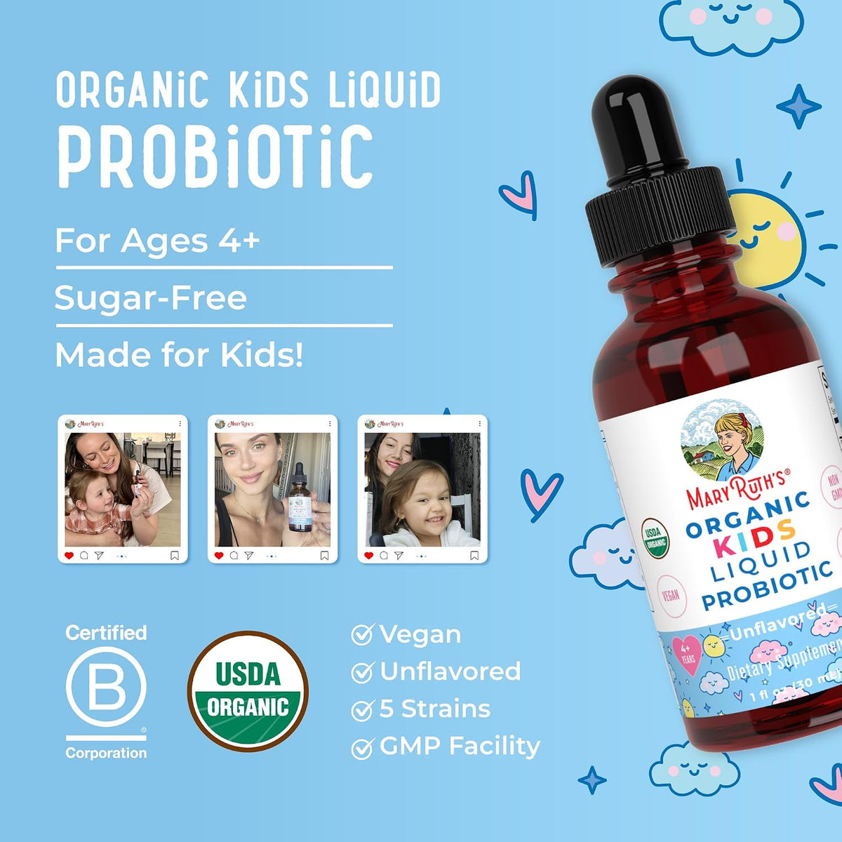 MARYRUTH'S Organics Children's Probiotic Liquid Drops - USDA Organic Probiotic for Digestive Health & Immune Support - Ages 4+ - Vegan, Non-GMO - 30 ml - görsel 8