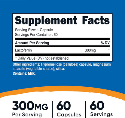 Nutricost Lactoferrin Capsules (300mg, 60 Capsules) – Gluten-Free, Non-GM, Vegetarian