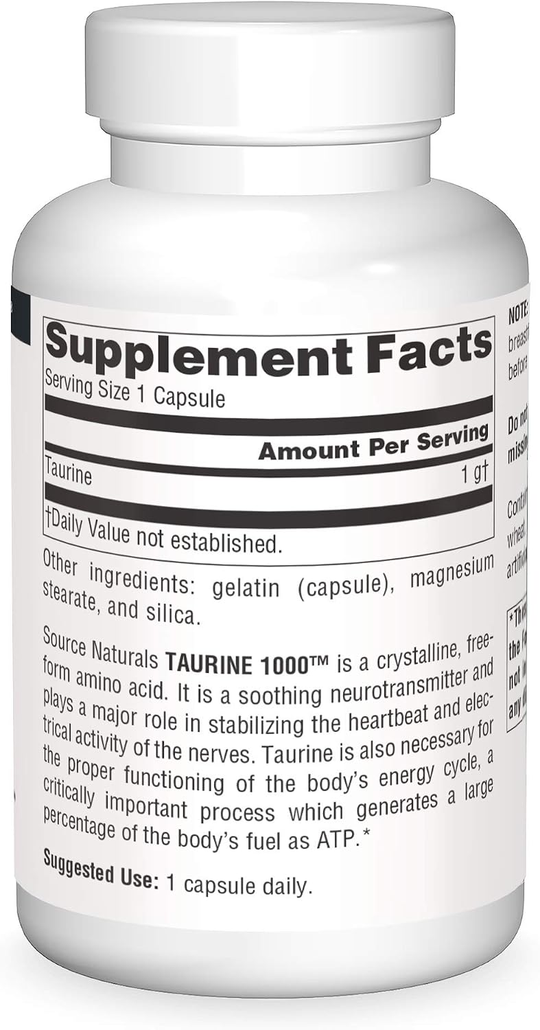 Source Naturals Taurine 1000mg, 240 Capsules – Calming Amino Acid Supplement - görsel 3