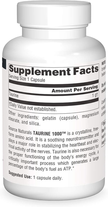 Source Naturals Taurine 1000mg, 240 Capsules – Calming Amino Acid Supplement