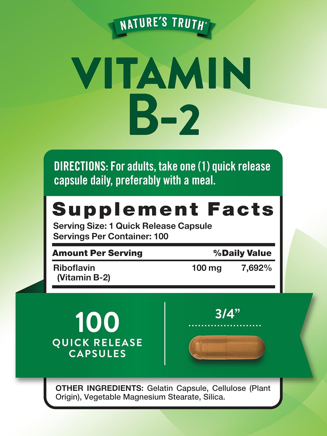 Nature's Truth B2 Vitamin | 100mg | 100 Capsules | Non-GMO & Gluten-free Supplement | Riboflavin - görsel 2