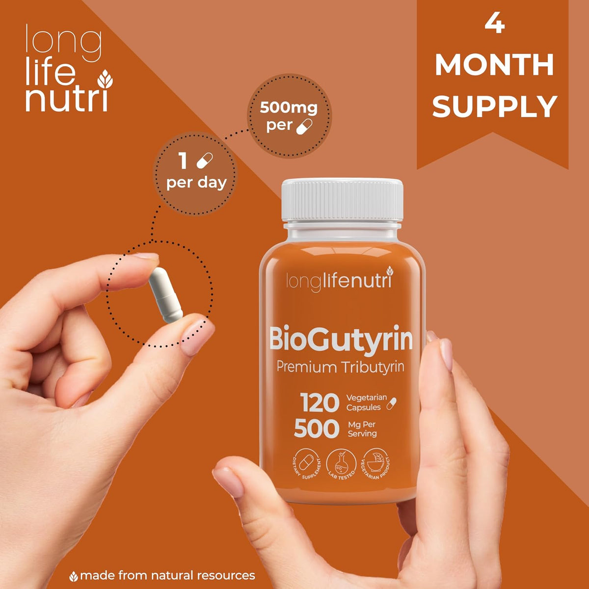 BioGutyrin – Tributyrin 500mg, Postbiotic Supplement for Gut Function and Nutrient Absorption, 120 Vegetarian Capsules - görsel 5