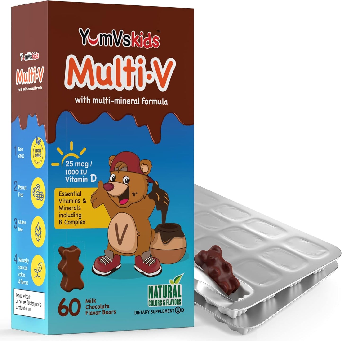 YUM-V'S Children's Multivitamin Chocolate Bears – Daily Toddler Vitamins with 16 Essential Nutrients – 60 Count - görsel 9