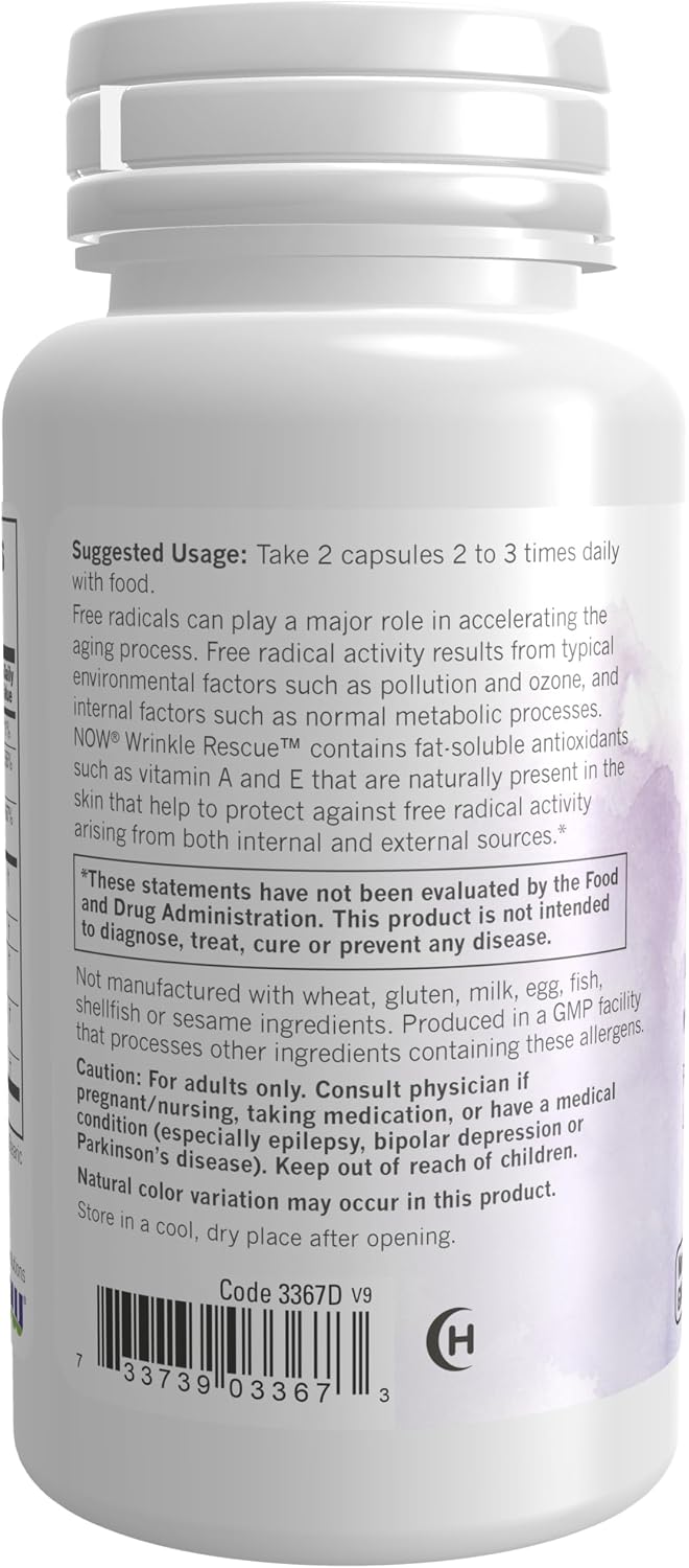 NOW Foods Solutions Wrinkle Rescue Capsules - Targeted Blend with Vitamins A, C and E - görsel 3