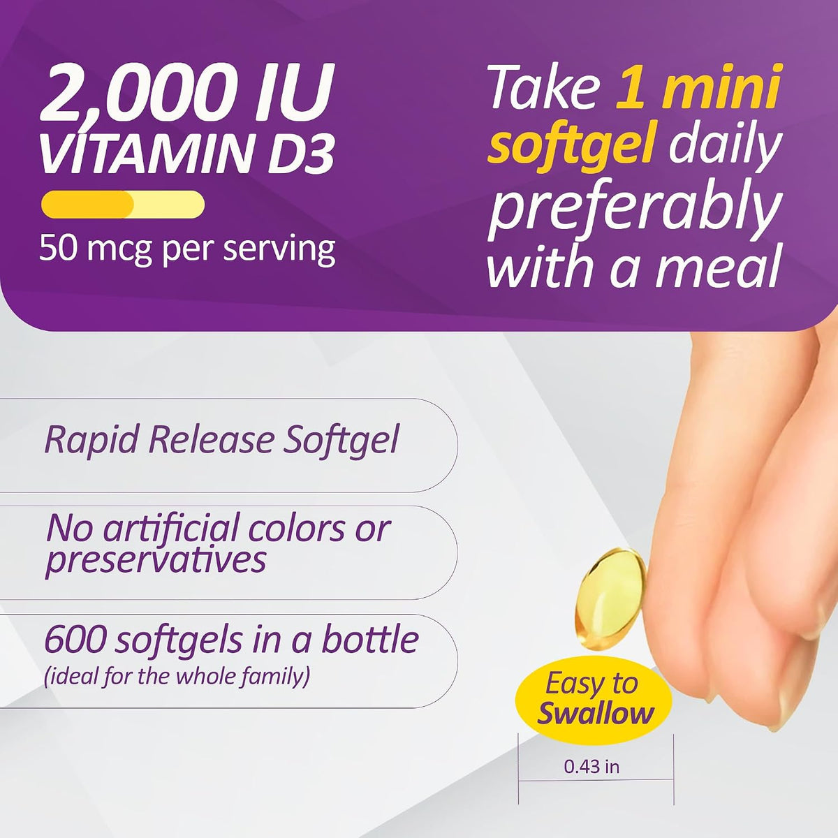 Prati Donaduzzi Vitamin D3 2,000 IU (50 mcg) Soft gel capsules 600 Day Supply - görsel 4