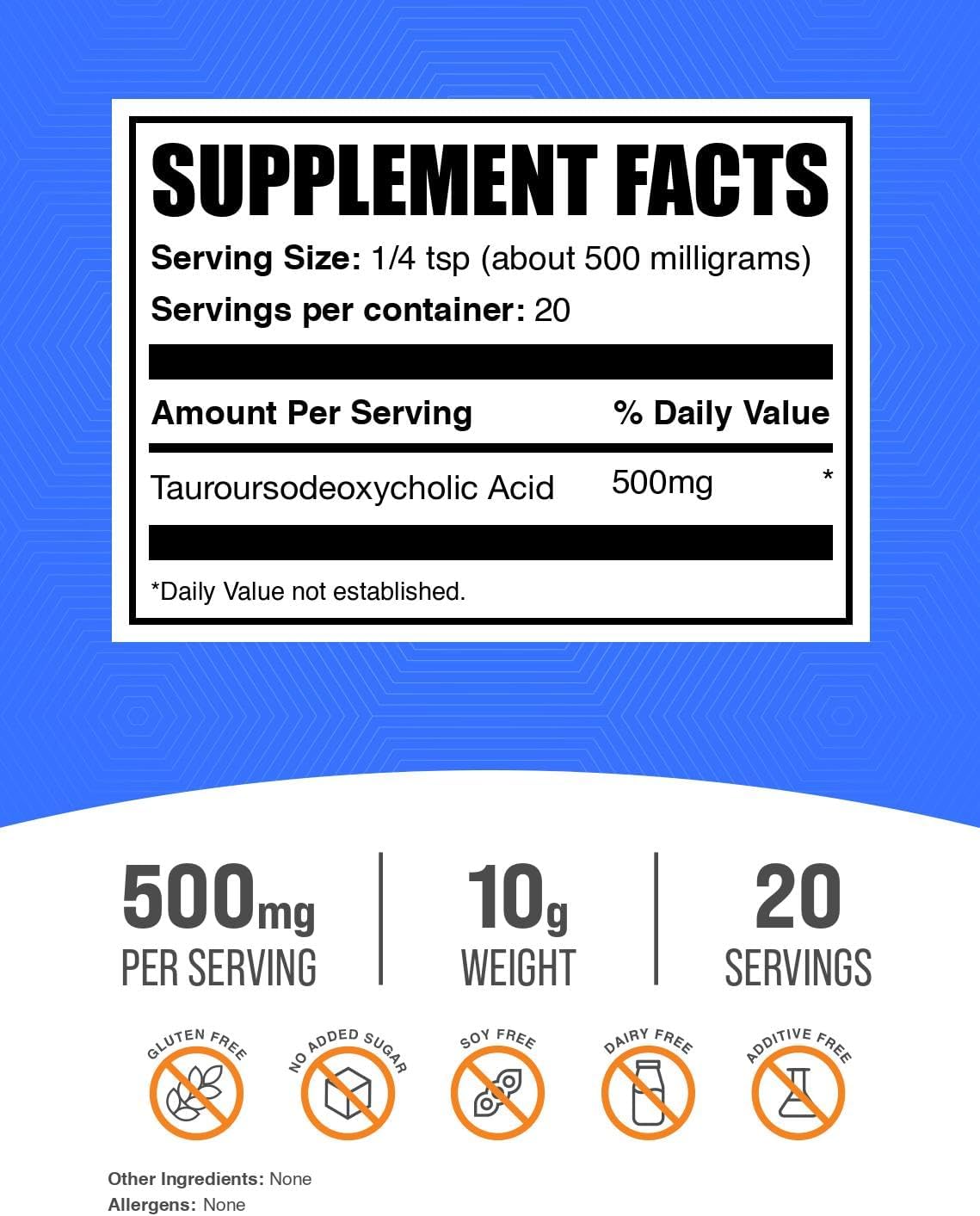 BulkSupplements.com TUDCA Powder – Tauroursodeoxycholic Acid, 500mg per Serving, 10g - görsel 2