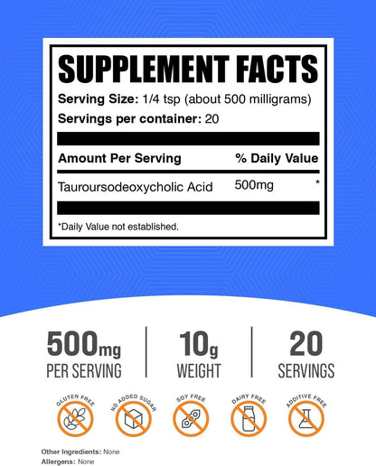 BulkSupplements.com TUDCA Powder – Tauroursodeoxycholic Acid, 500mg per Serving, 10g