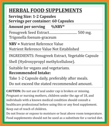 Fenugreek Forte Capsules 500 mg - 10:1 Extract - 60 Veg Capsules (4-Pack)