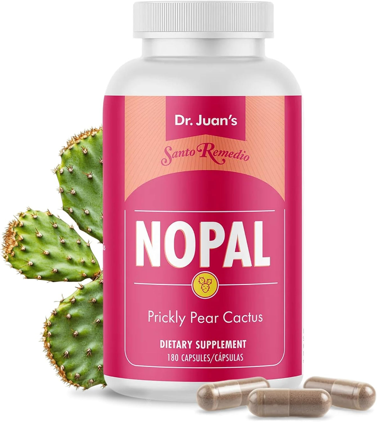 Santo Remedio Nopal, Sugar and Gluten-free Food Supplement, Prickly Pear Cactus Food Supplement, 700 mg, 180 Capsules, 90 Servings Per Container - görsel 1