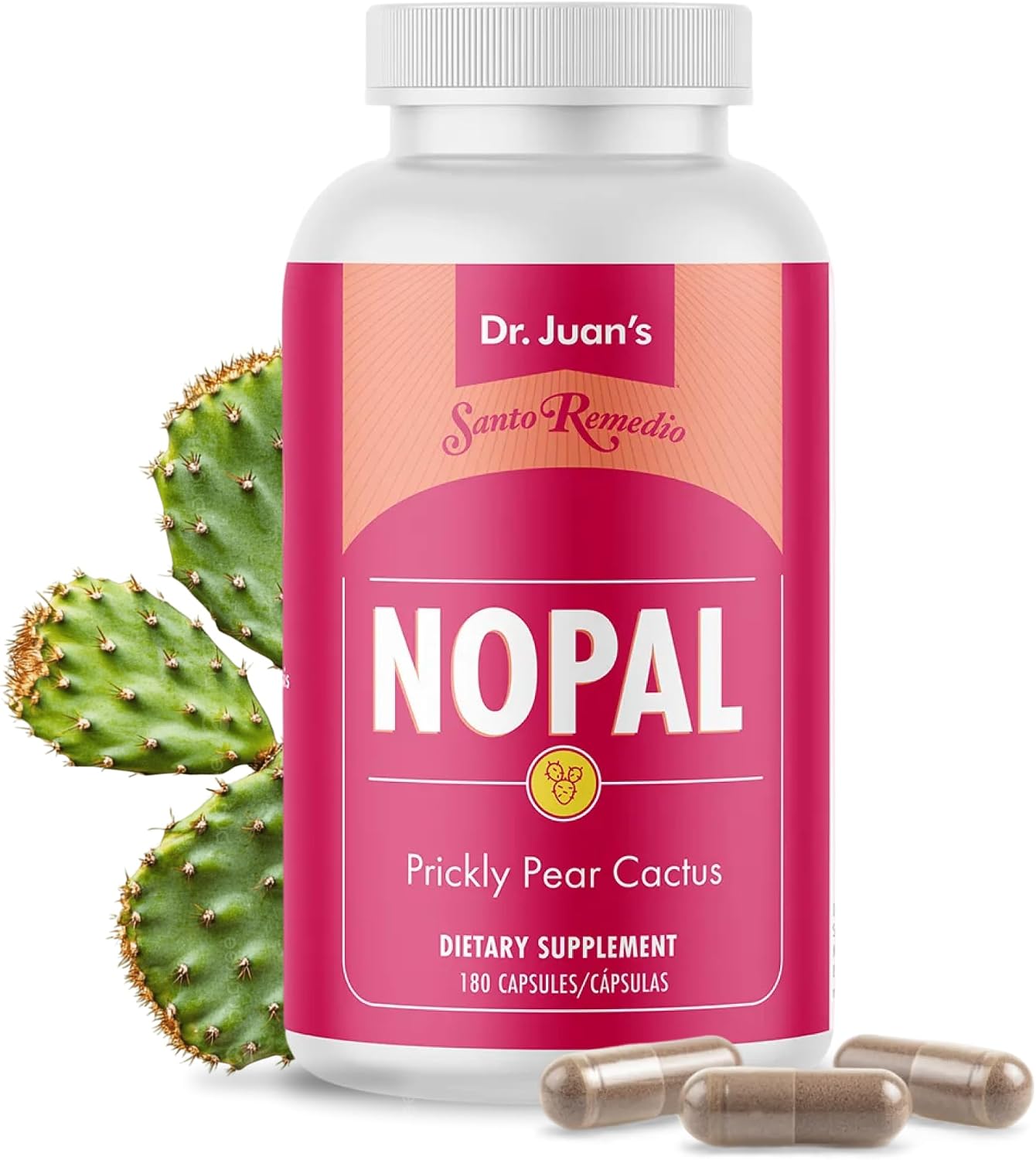 Santo Remedio Nopal, Sugar and Gluten-free Food Supplement, Prickly Pear Cactus Food Supplement, 700 mg, 180 Capsules, 90 Servings Per Container - görsel 1
