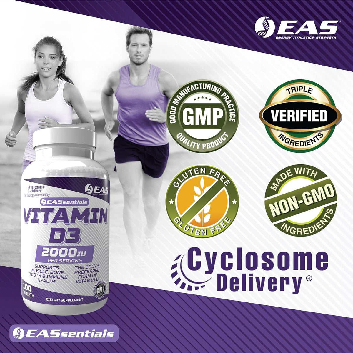 EAS Vitamin D3 2000 IU | Supports Muscle, Bone, Tooth, & Immune Health | Cyclosome Technology | Gluten-free, Non GMO | 100 Tablets - görsel 4