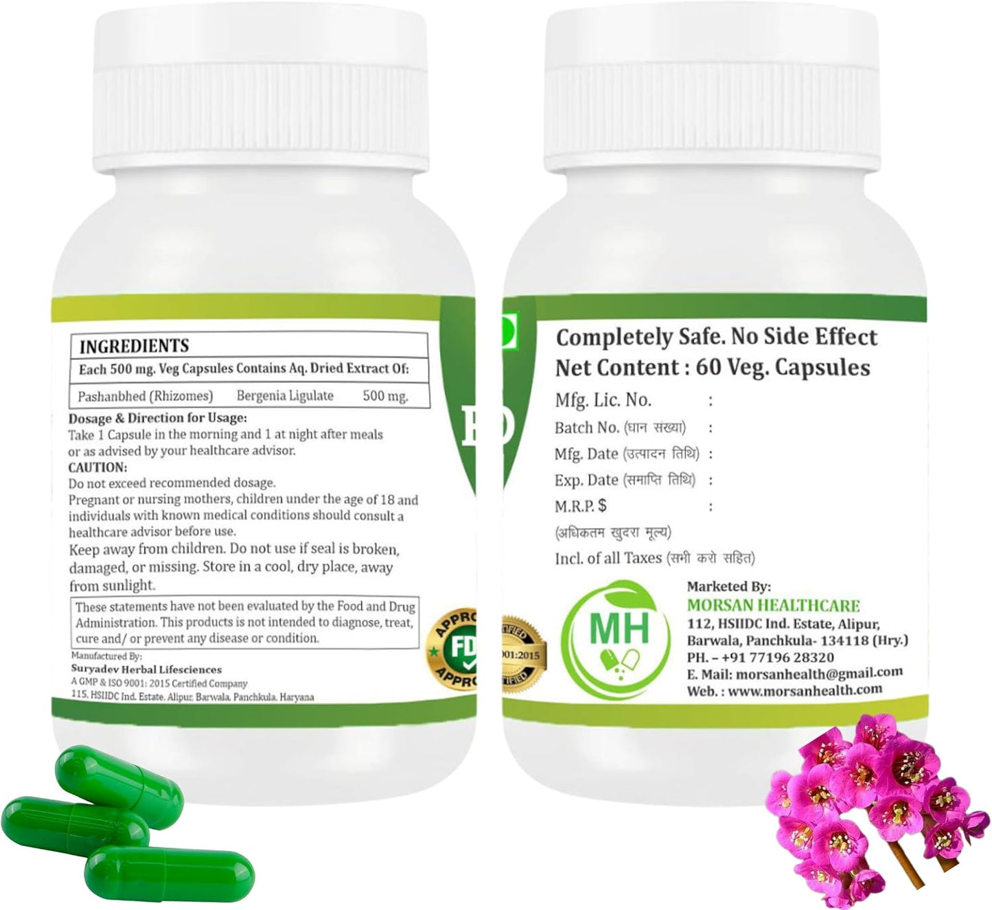 Pashanabheda (Bergenia ligulata) Powder Capsules - 500mg, 120 Veg Capsules - Ayurvedic Herbal Supplement - görsel 2
