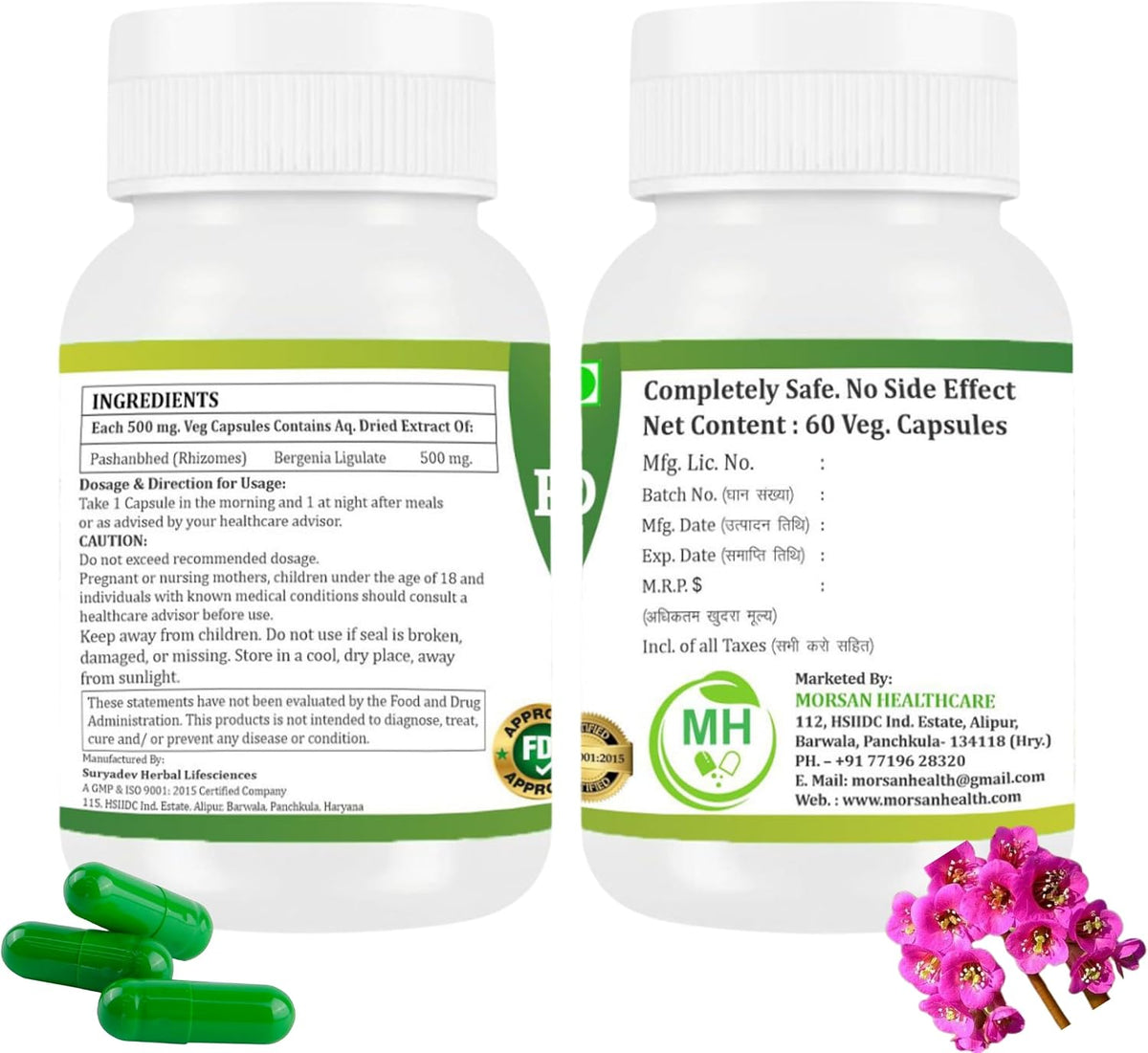 Pashanabheda (Bergenia ligulata) Powder Capsules - 500mg, 120 Veg Capsules - Ayurvedic Herbal Supplement - görsel 2
