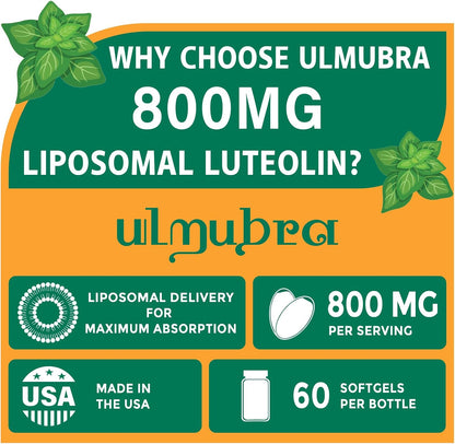 Ulmubra 800 MG Liposomal Luteolin Food Supplement - Enhanced Absorption, Premium Antioxidant for Brain & Overall Wellbeing, 60 Softgels - 30-Day Supply