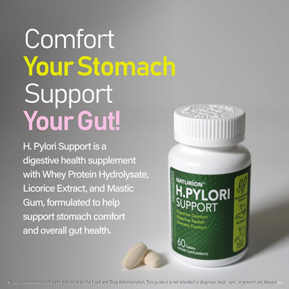 NATURION Digestive Comfort Support - Stomach Health Supplement with G-FOS Blend, Whey Protein, Liquorice, Mastic Gum, Vitamin U, and Vitamin B2 - Gut Balance & Comfort - 60 Tablets, 30 Day Supply