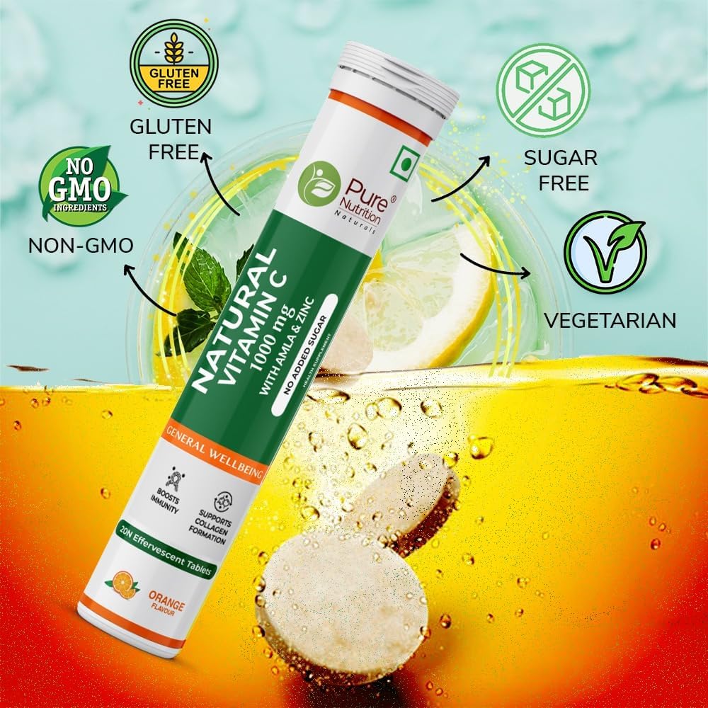Pure Nutrition Vitamin C & Zinc Effervescent Tablets - 1000mg Amla Extract, Orange Flavour, 40 Tablets - görsel 5