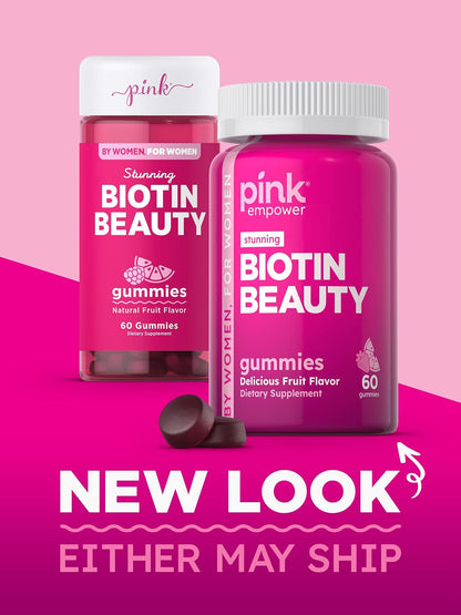 PINK Biotin Gummies for Women – 2,500 mcg – 60 Count – Hair, Skin & Nails Support – Fruit Flavour – Non-GMO & Gluten-free