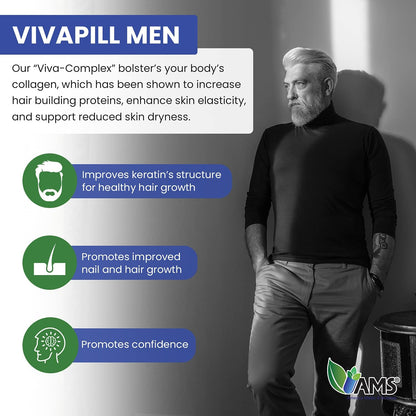 America Medic & Science VivaPill for Men – Hair, Skin & Nails Food Supplement with Biotin, Collagen & Keratin (120 Capsules)