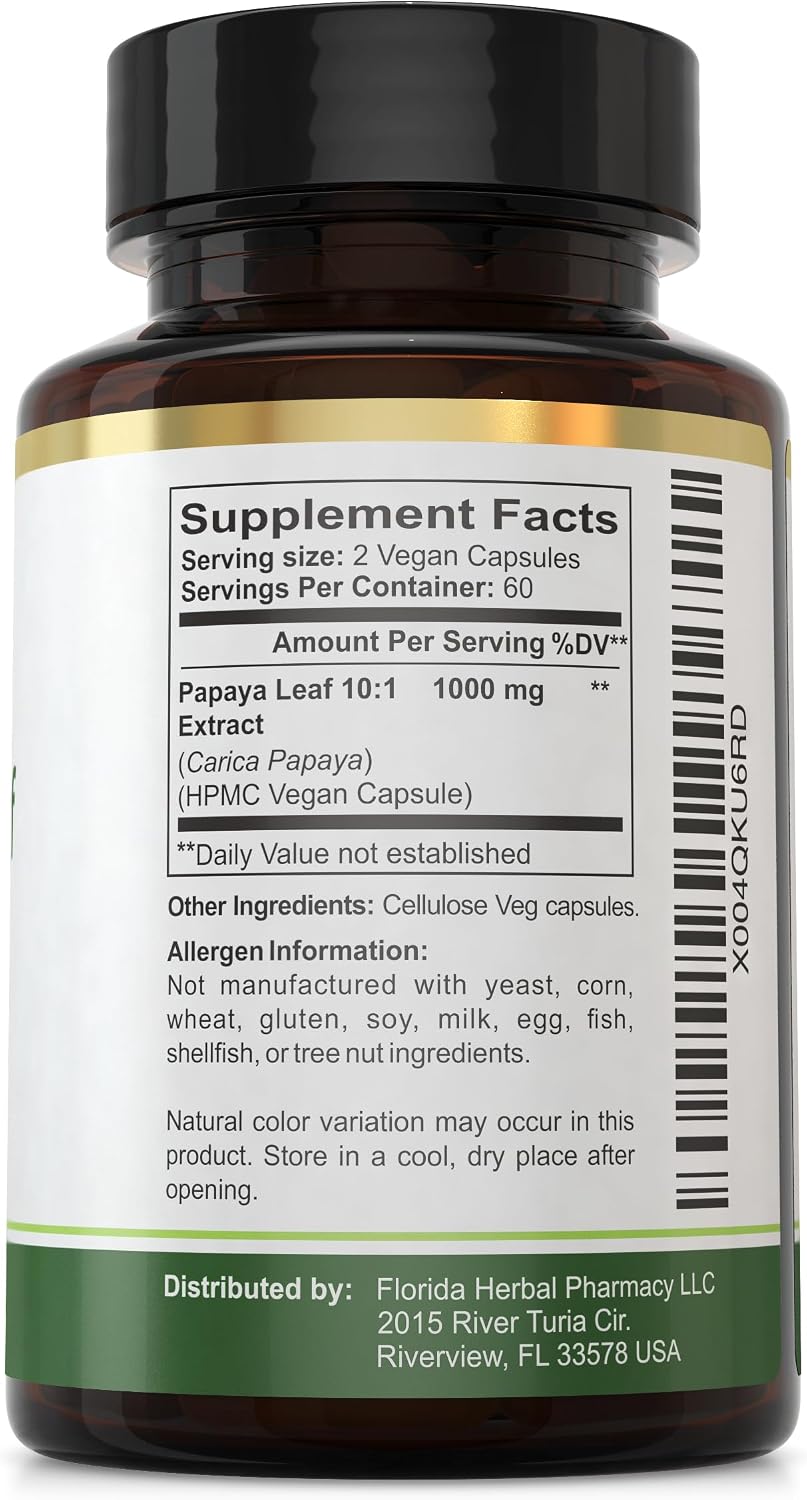 Papaya Leaf Extract Capsules 10:1 (120 Capsules) 500 mg per Capsule, 1000 mg Serving - görsel 3