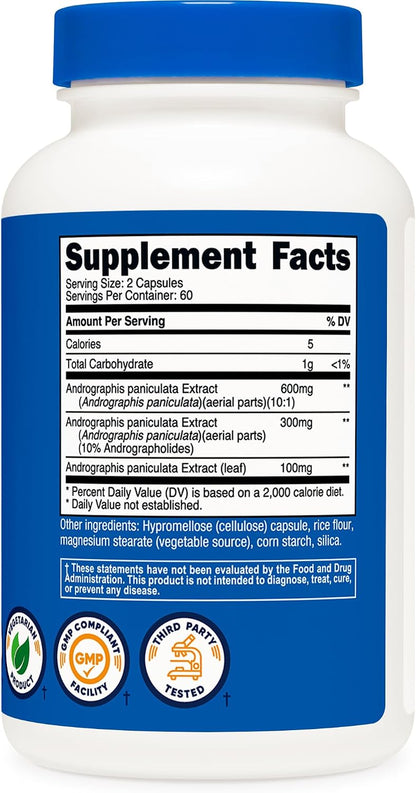 Nutricost Andrographis Extract Capsules (1000mg) – 120 Vegetarian Capsules