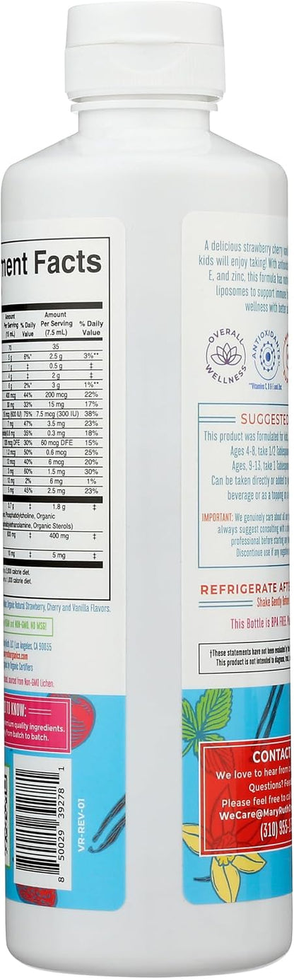 MARYRUTH'S Organic Kids Multivitamin Liposomal | Sugar Free Multivitamin for Kids | Immune Support | Bone Health | Cognitive Support | Overall Wellness | USDA Organic | Vegan | Non-GMO | 450 ml