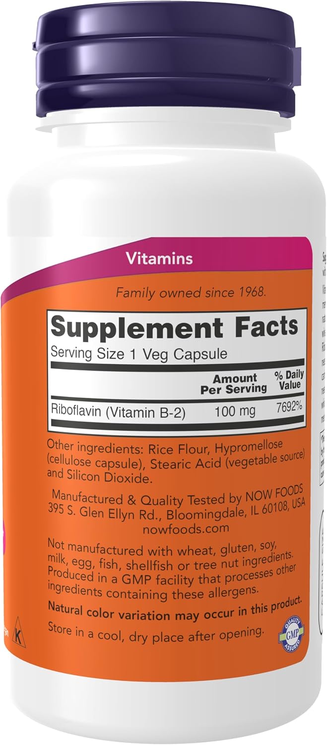 NOW Supplements, Vitamin B2 (Riboflavin) 100 mg, Energy Metabolism*, 100 Veg Capsules - görsel 2