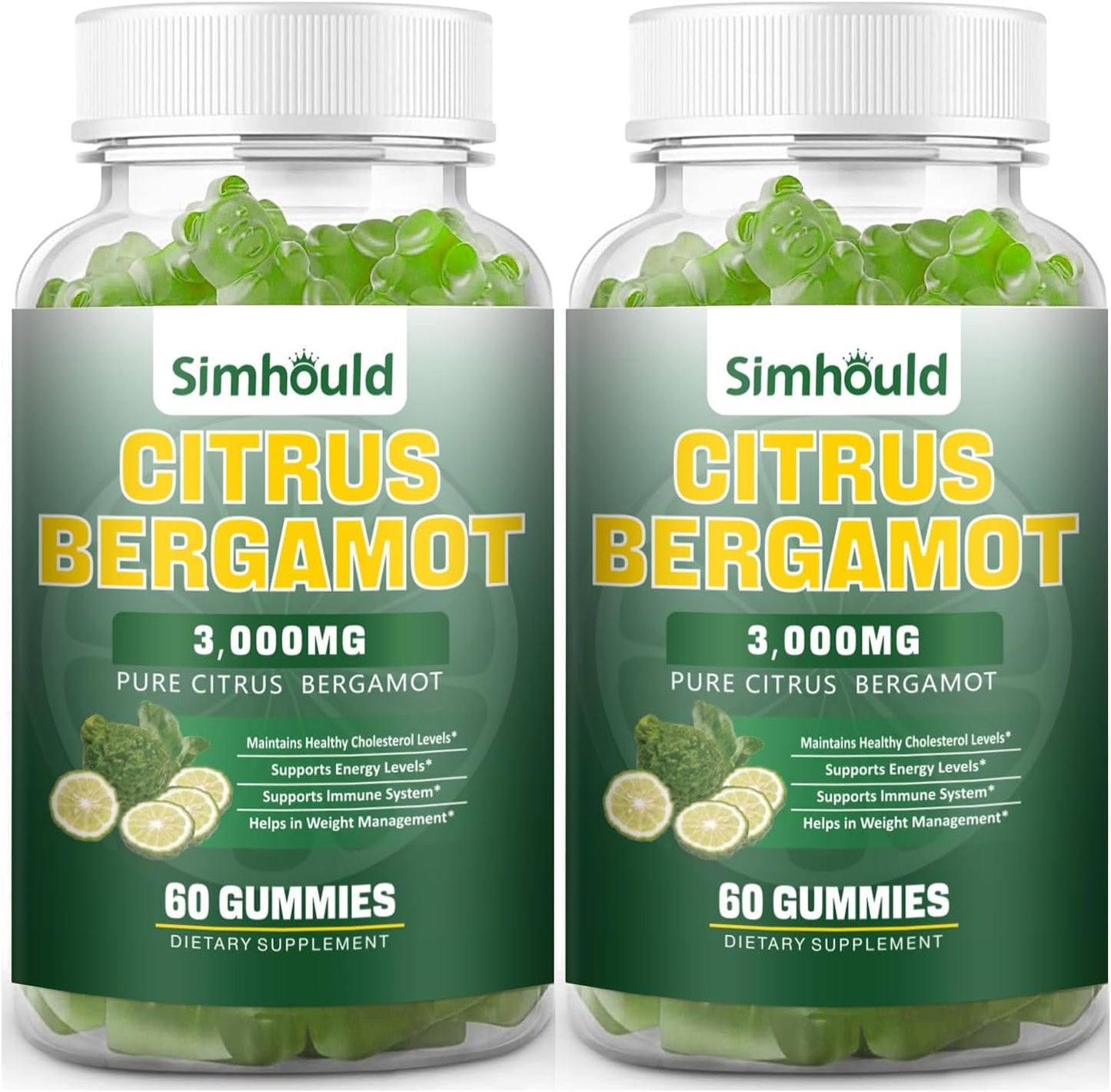 2 Pack Citrus Bergamot Gummies - 3000mg Citrus Bergamot Extract with Berberine, Olive Leaf, and Rutin for Heart and Immune Support - Vegan Gummy - 120 Count - Lime Flavour - görsel 1
