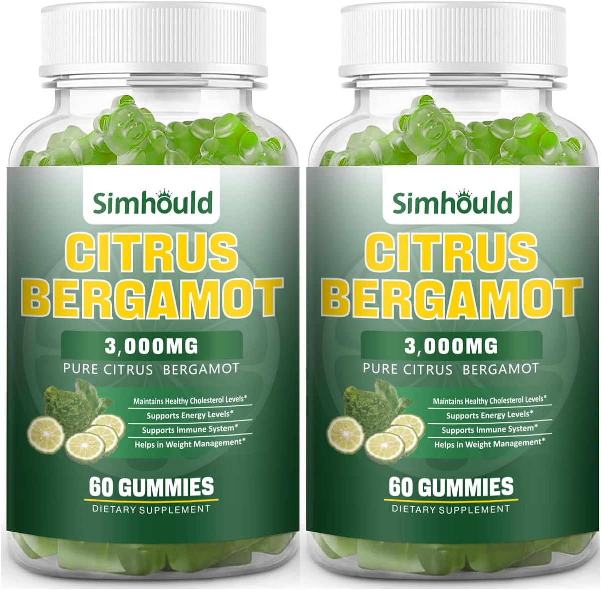 2 Pack Citrus Bergamot Gummies - 3000mg Citrus Bergamot Extract with Berberine, Olive Leaf, and Rutin for Heart and Immune Support - Vegan Gummy - 120 Count - Lime Flavour - görsel 1