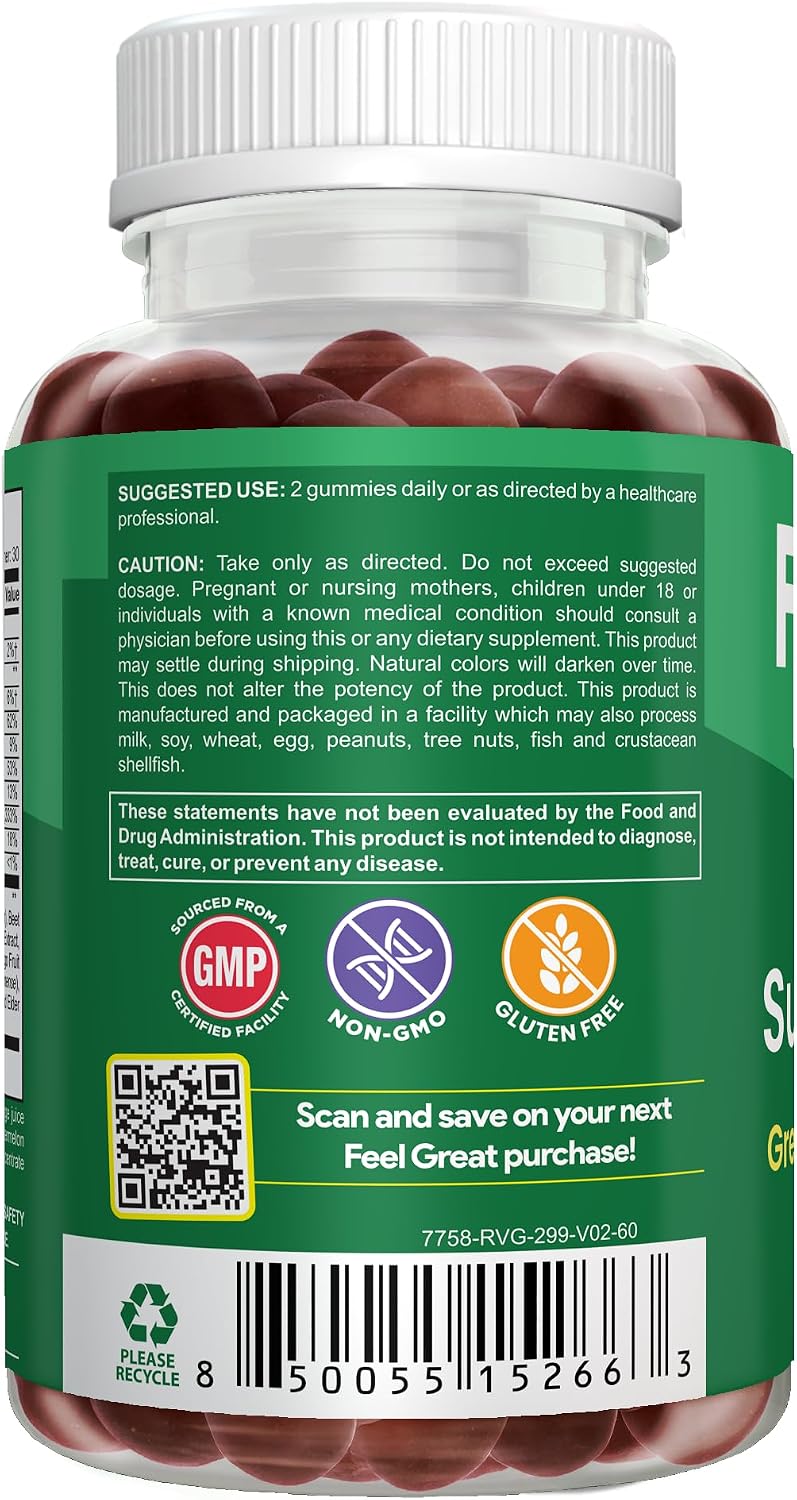 Feel Great Super Green Gummies Teen Vitamins - Vegan Veggie Gummy Multivitamin for Teenagers - 60 Count - görsel 9