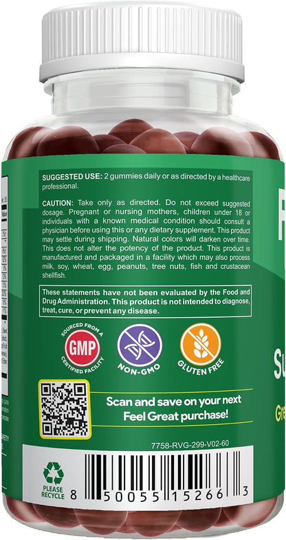 Feel Great Super Green Gummies Teen Vitamins - Vegan Veggie Gummy Multivitamin for Teenagers - 60 Count