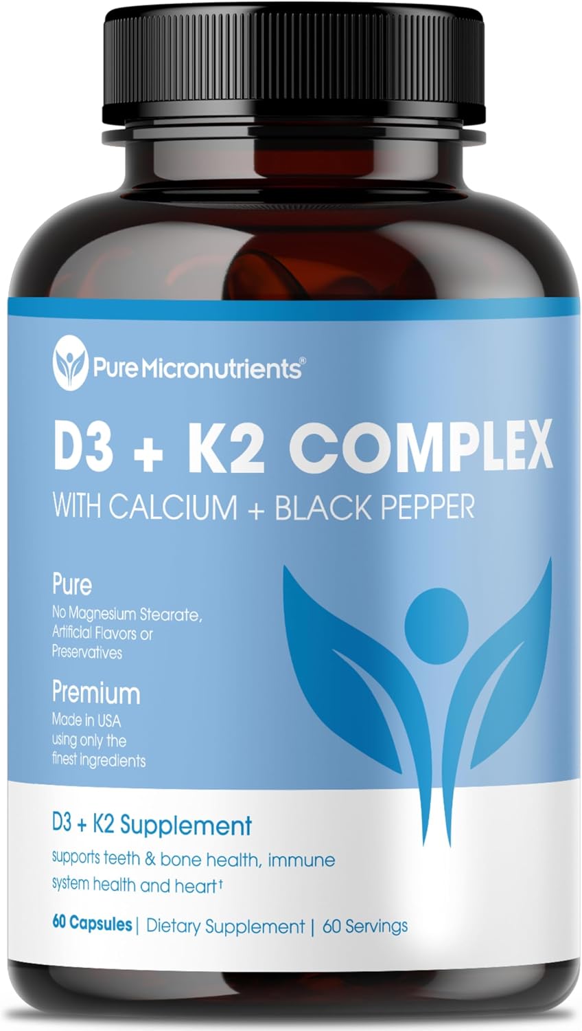 Pure Micronutrients Vitamin D3 K2 Supplement – MK7 100mcg, D3 5000 IU, BioPerine – Vegan Capsules - görsel 1
