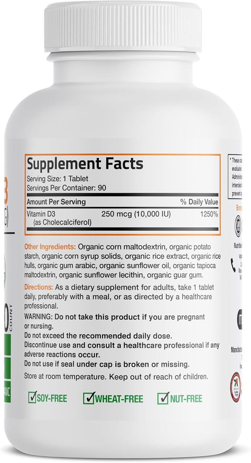 Bronson Vitamin D3 10,000 IU - Organic Non-GM Supplement for Immune & Bone Health, 90 Tablets - görsel 2