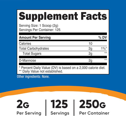 Nutricost D-Mannose Powder 250 Grammes - Non-GMO and Gluten-free