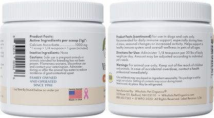 Wholistic Pet Organics Vitamin C Powder for Dogs & Cats - Allergy & Itch Relief - Immune Support - 113 g (113 Servings)