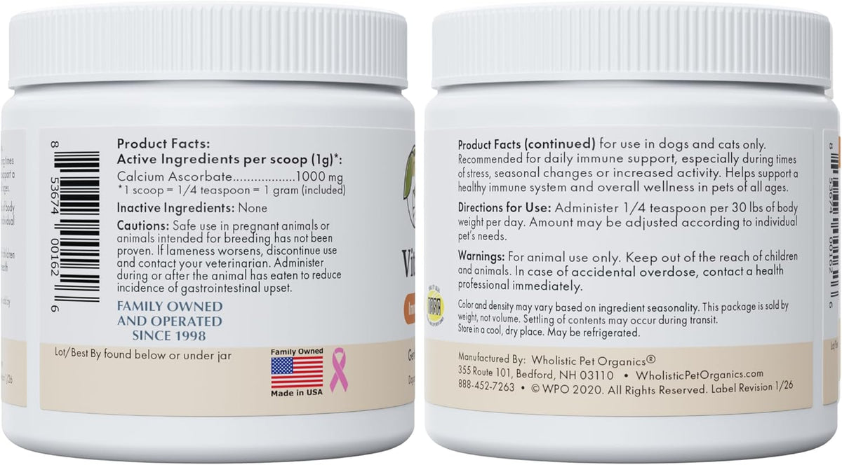 Wholistic Pet Organics Vitamin C Powder for Dogs and Cats – Allergy and Itch Relief, Immune Support – 2 oz (57 g) - görsel 9