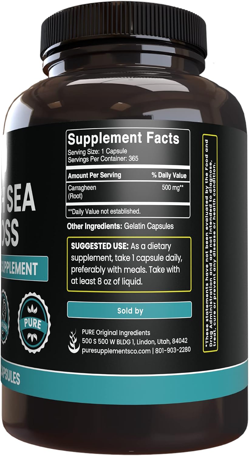 PURE ORIGINAL INGREDIENTS Irish Sea Moss (365 Capsules) Always Pure, No Additives Or Fillers, Lab Verified – Image 3