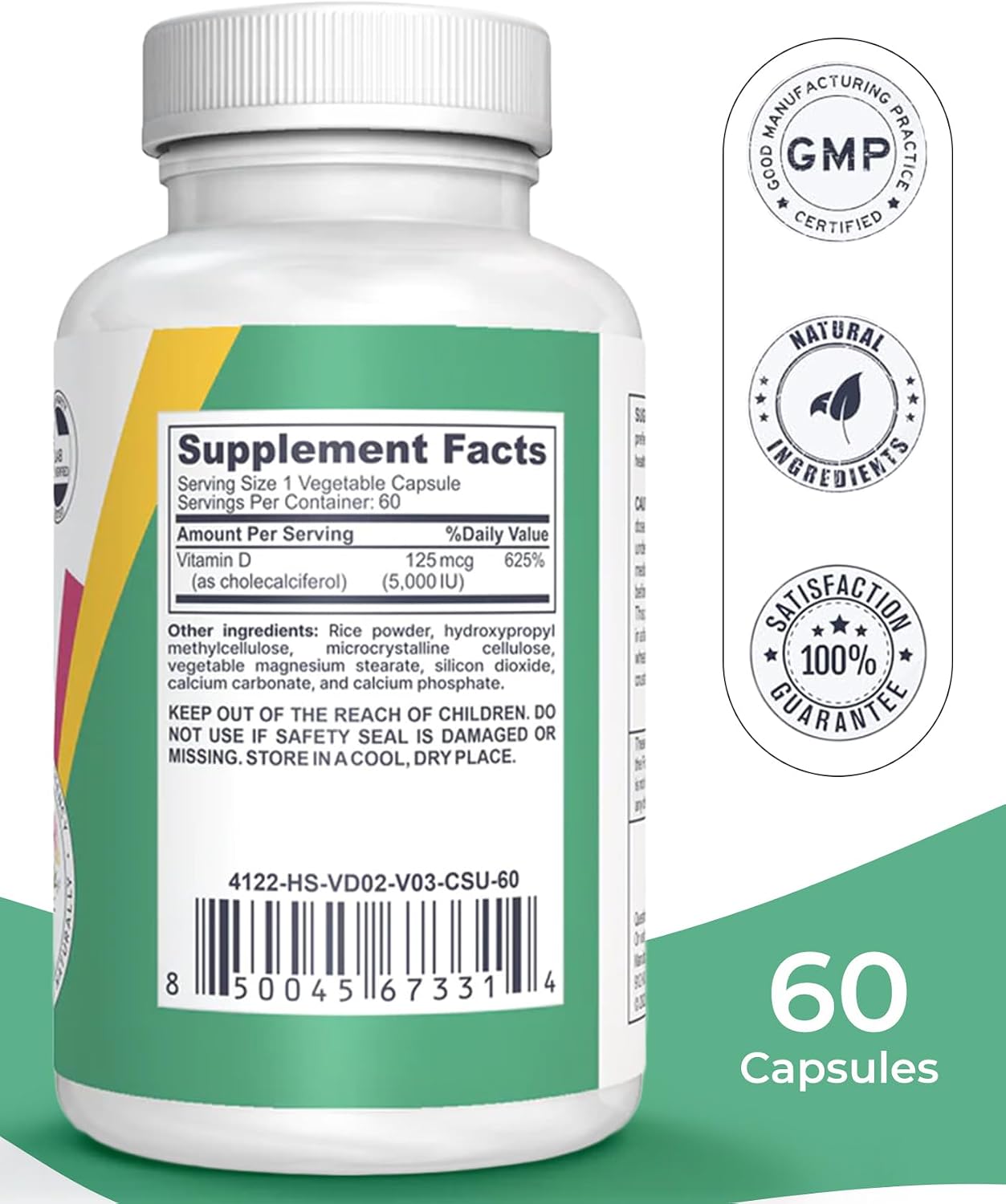 logos nutritionals Vitamin D3 5000 IU Food Supplement - 60 Capsules - görsel 3