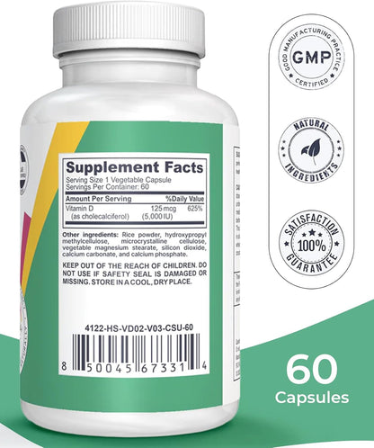 logos nutritionals Vitamin D3 5000 IU Food Supplement - 60 Capsules