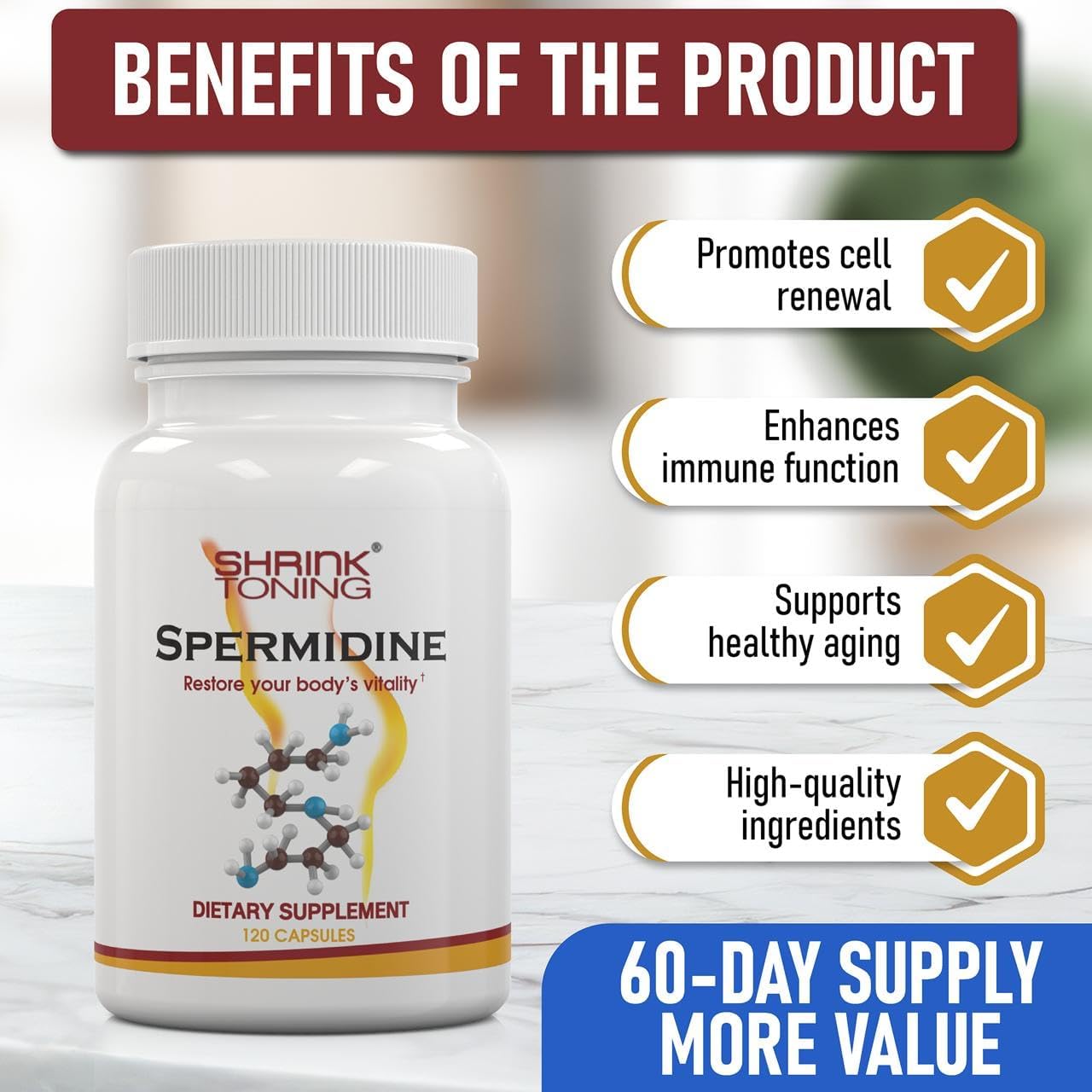 Shrink Spermidine Supplement – Autophagy Support and Anti-Ageing, 120 Vegan Capsules - görsel 4