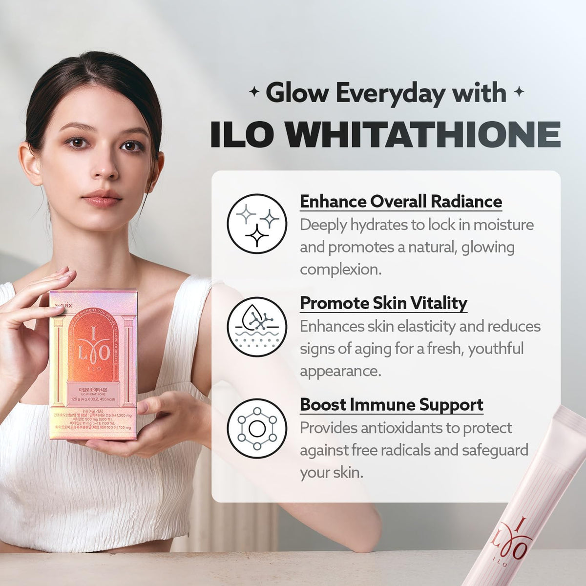 ILO Whitathione Antioxidant Powder Sticks - 500mg Vitamin C, Glutathione & White Tomato Extract - 30 Sticks - görsel 4